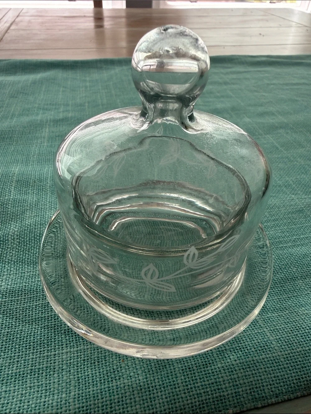 Clear Glass Butter Dish with Etched Floral Detail - Clear